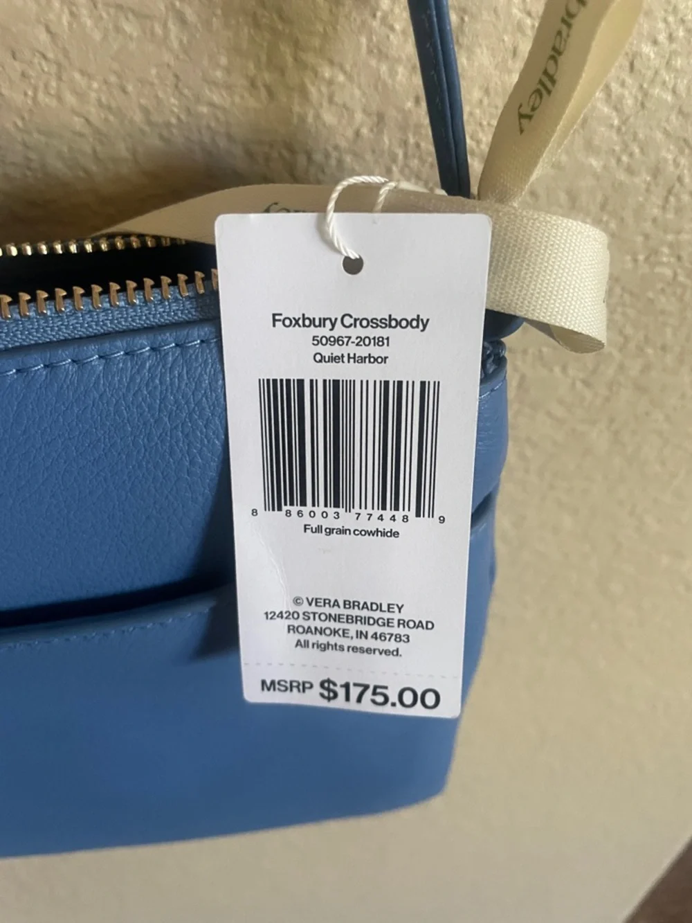 Vera Bradley Women’s Full Grain Cowhide Blue Crossbody Shoulder Bag